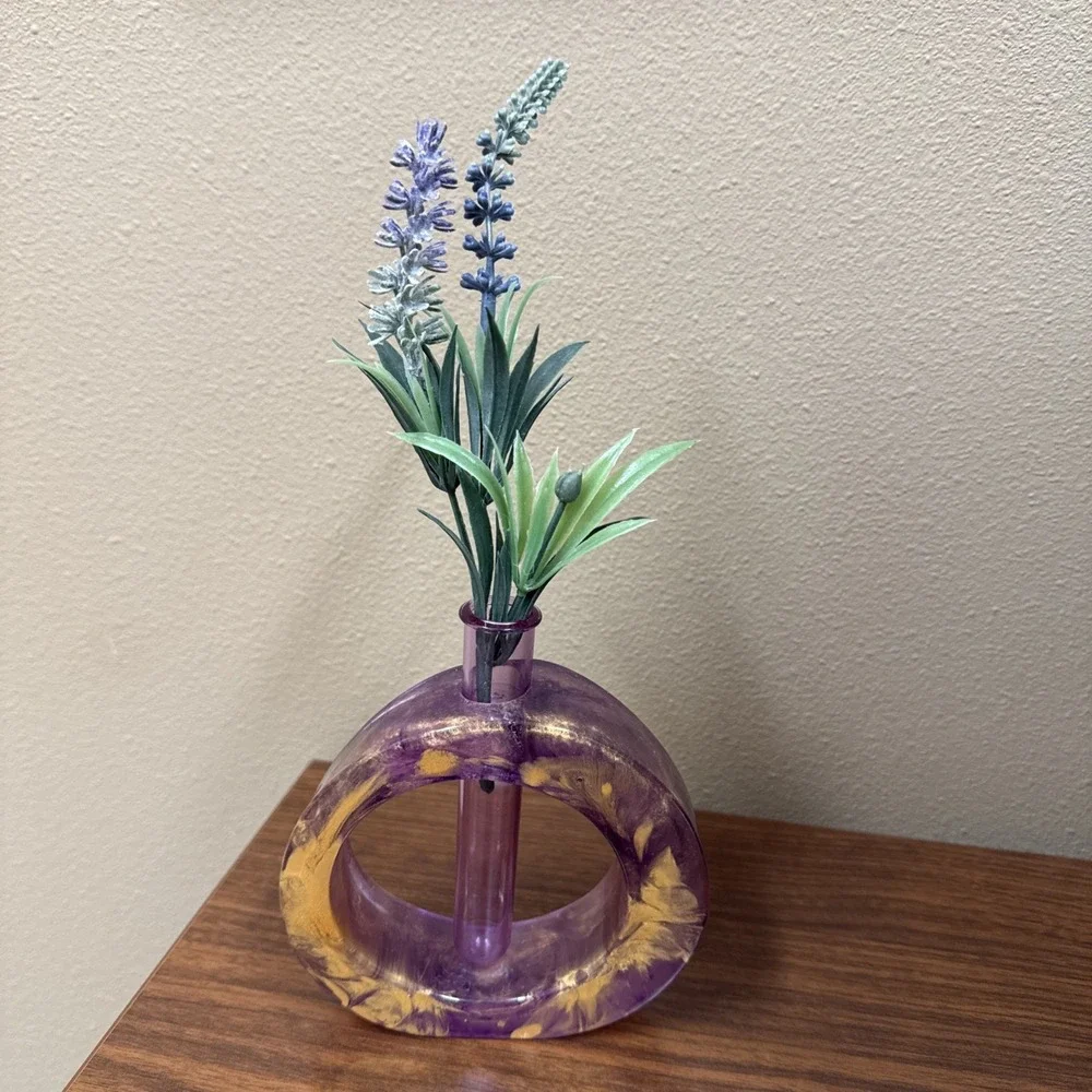 Vintage‎ Decorative Resin Propagation Station Vase Purple With Gold Swirl Design